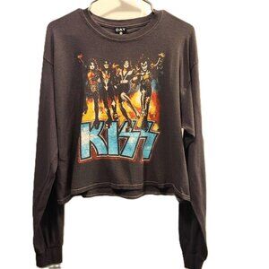 Vintage-Inspired KISS Long Sleeve Cropped Tee size M